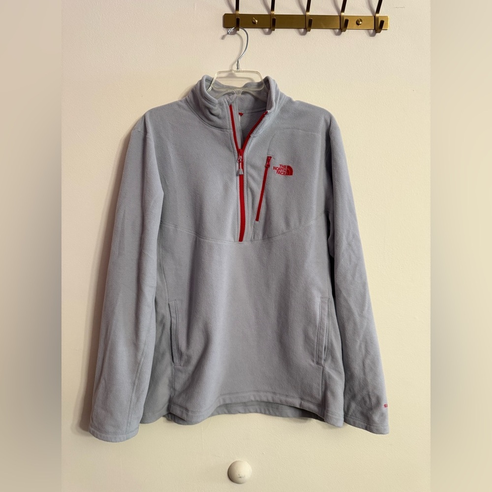 The North Face Gray Red Quarter Zip Fleece Lined Pullover Men's size Large L